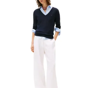 Pullover Tommy Hilfiger Viscose-blend V-neck Sweater AZUL